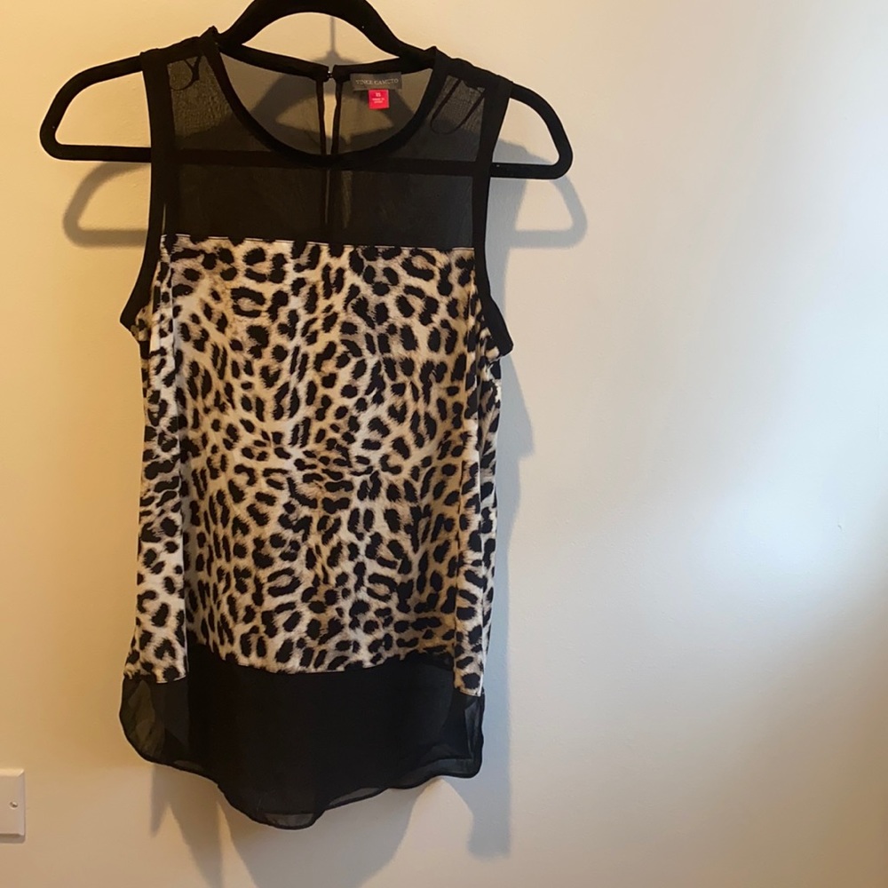 Vince Camuto Sleeveless Top Leopard with mesh